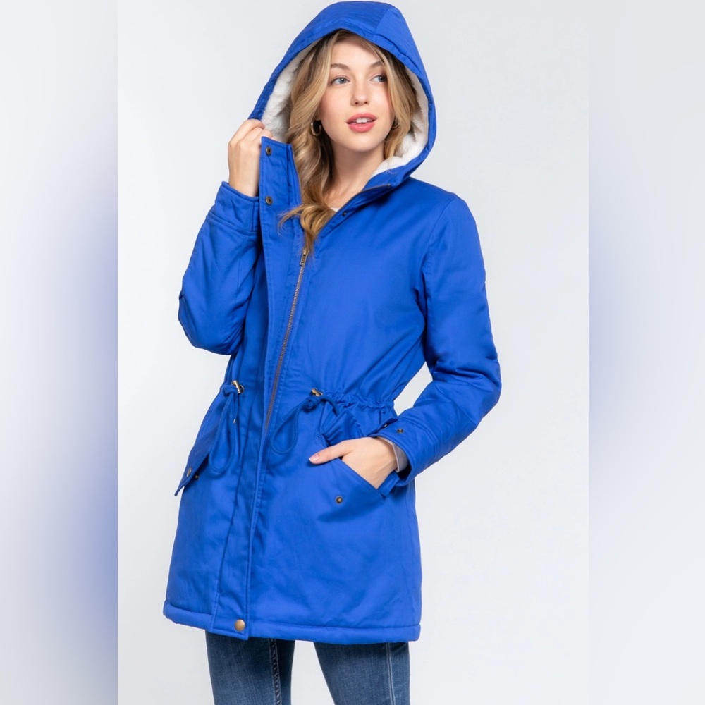 Active Basic Fleece Lined Hoodie Utility Jacket in Royal Blue